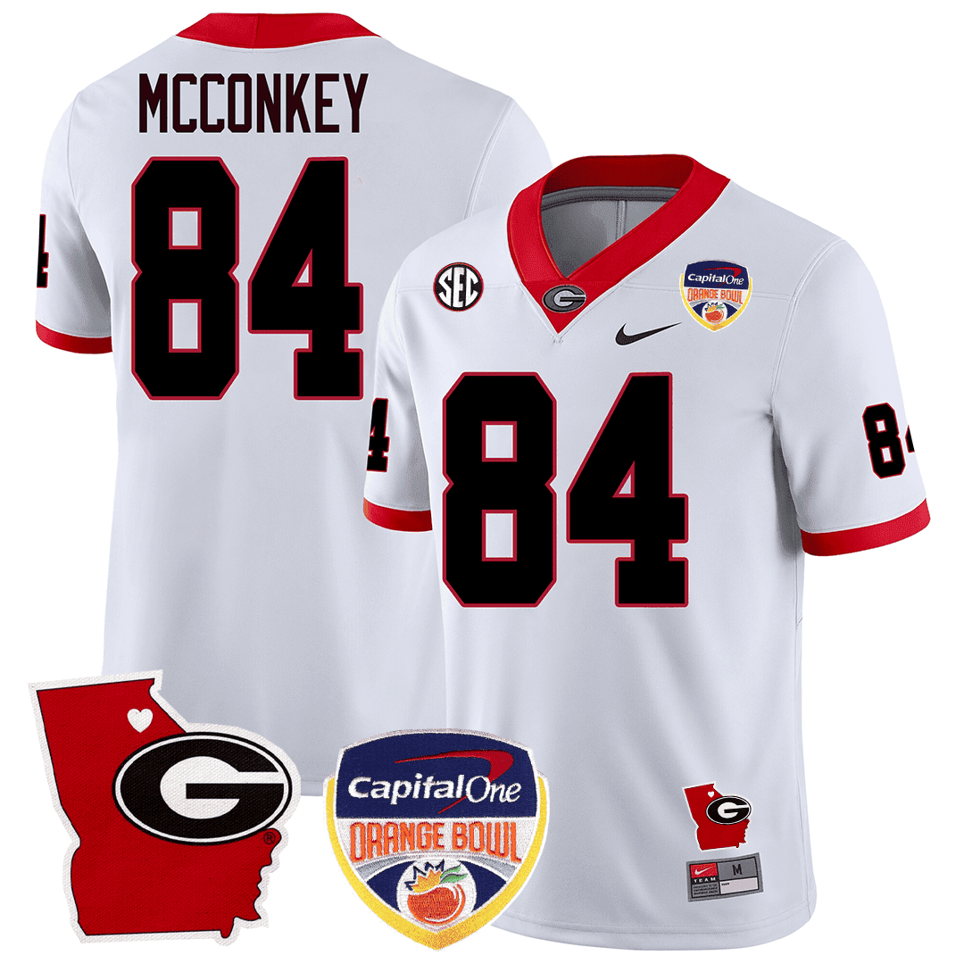Men's Georgia Bulldogs Georgia State Map & Orange Bowl Patch Jersey - All Stitched