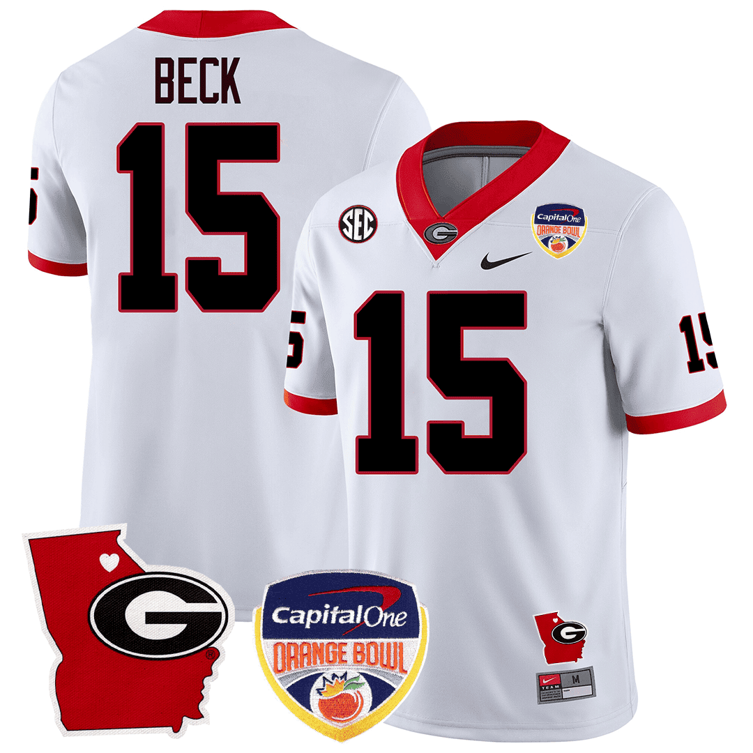 Men's Georgia Bulldogs Georgia State Map & Orange Bowl Patch Jersey - All Stitched