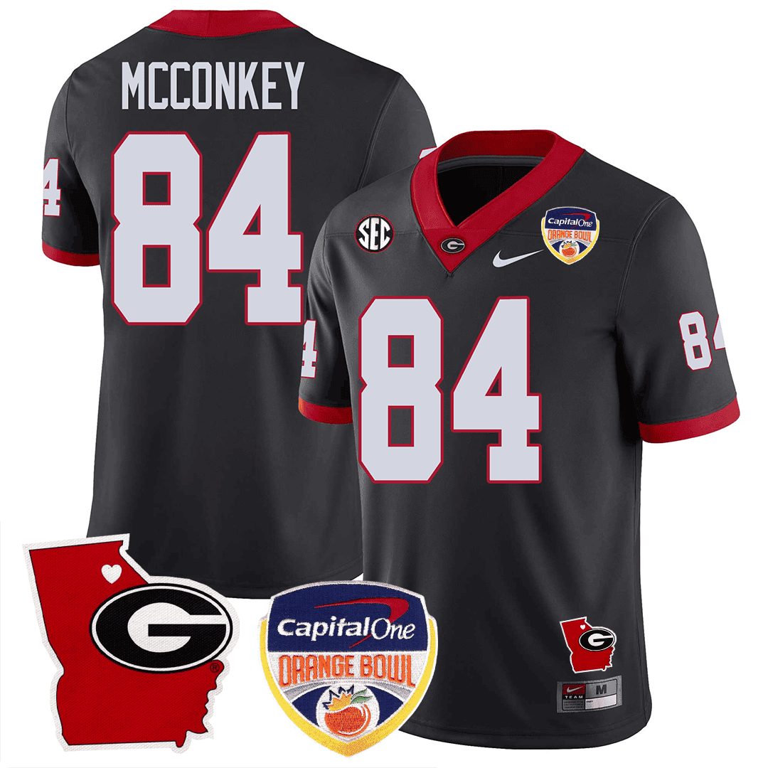 Men's Georgia Bulldogs Georgia State Map & Orange Bowl Patch Jersey - All Stitched