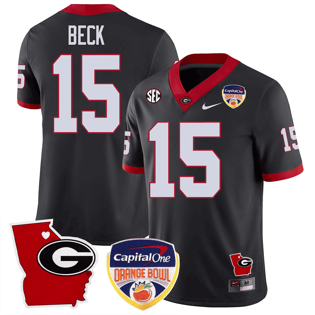 Men's Georgia Bulldogs Georgia State Map & Orange Bowl Patch Jersey - All Stitched