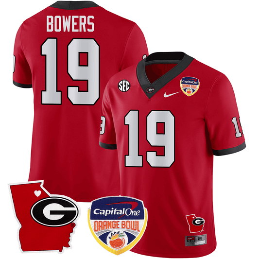 Men's Georgia Bulldogs Georgia State Map & Orange Bowl Patch Jersey - All Stitched