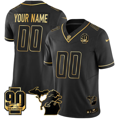 DET 90th Year & Michigan Patch Gold Vapor Custom Jersey - All Stitched