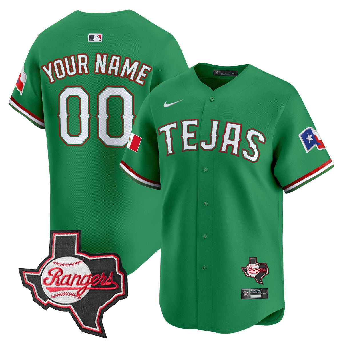 Texas Rangers Mexico Texas Patch Vapor Premier Limited Custom Jersey - All Stitched