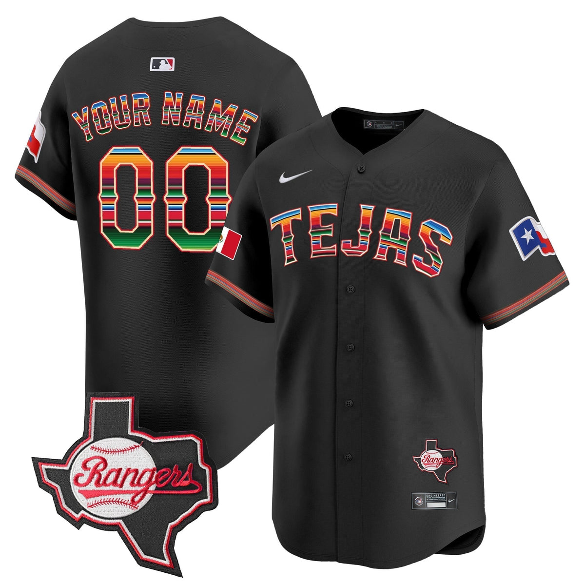 Texas Rangers Mexico Texas Patch Vapor Premier Limited Custom Jersey - All Stitched