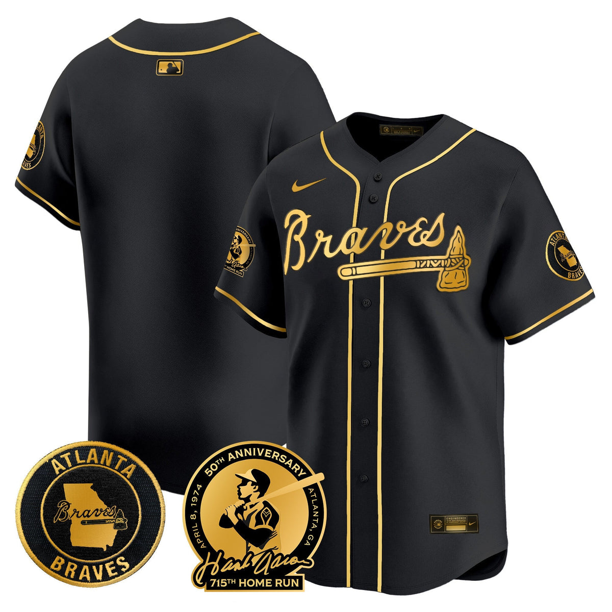 Men's Atlanta Braves Hank Aaron 715th Home Run Patch Vapor Premier Limited Jersey - All Stitched