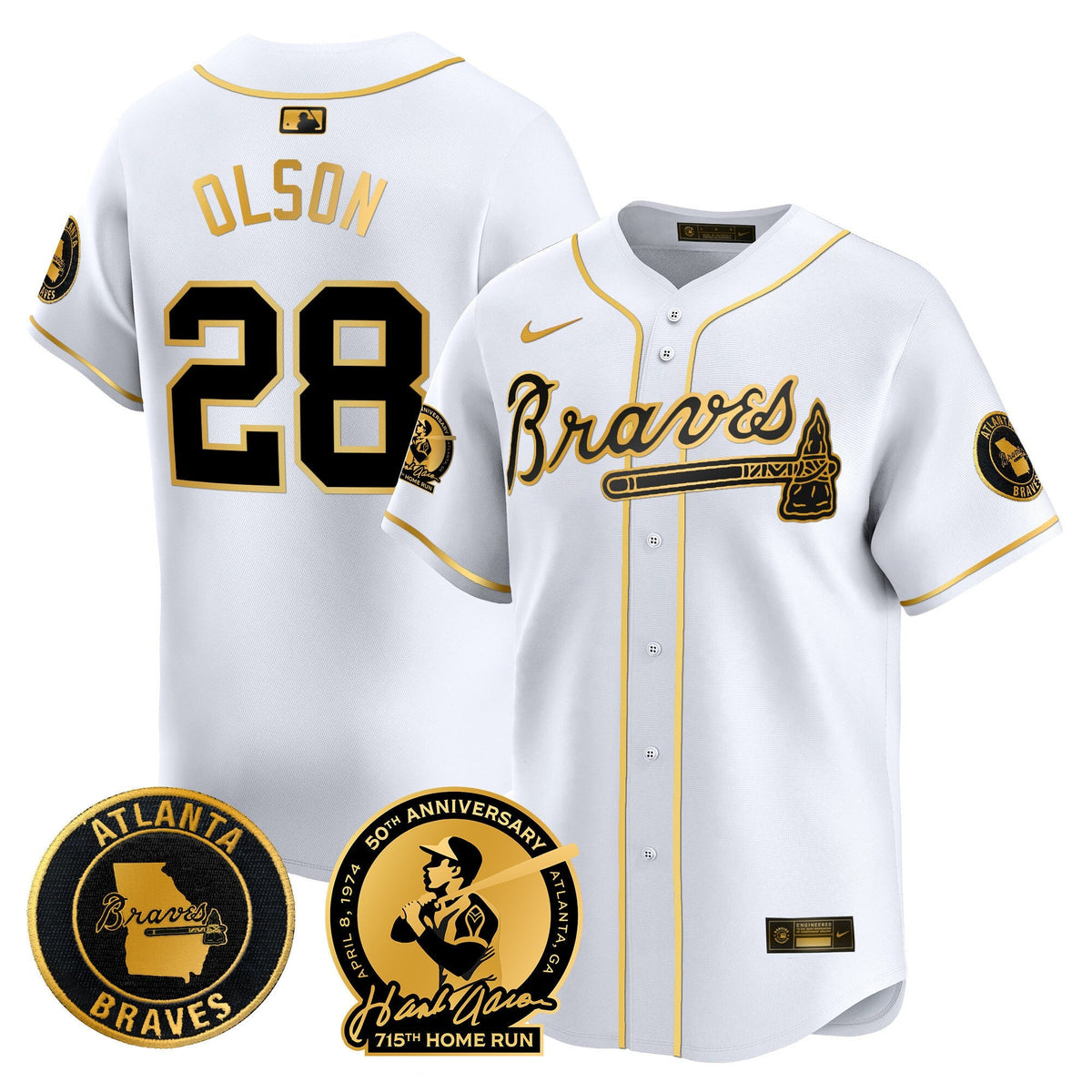 Men's Atlanta Braves Hank Aaron 715th Home Run Patch Vapor Premier Limited Jersey - All Stitched