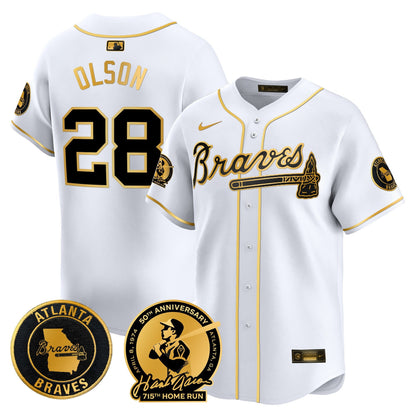 Men's Atlanta Braves Hank Aaron 715th Home Run Patch Vapor Premier Limited Jersey - All Stitched