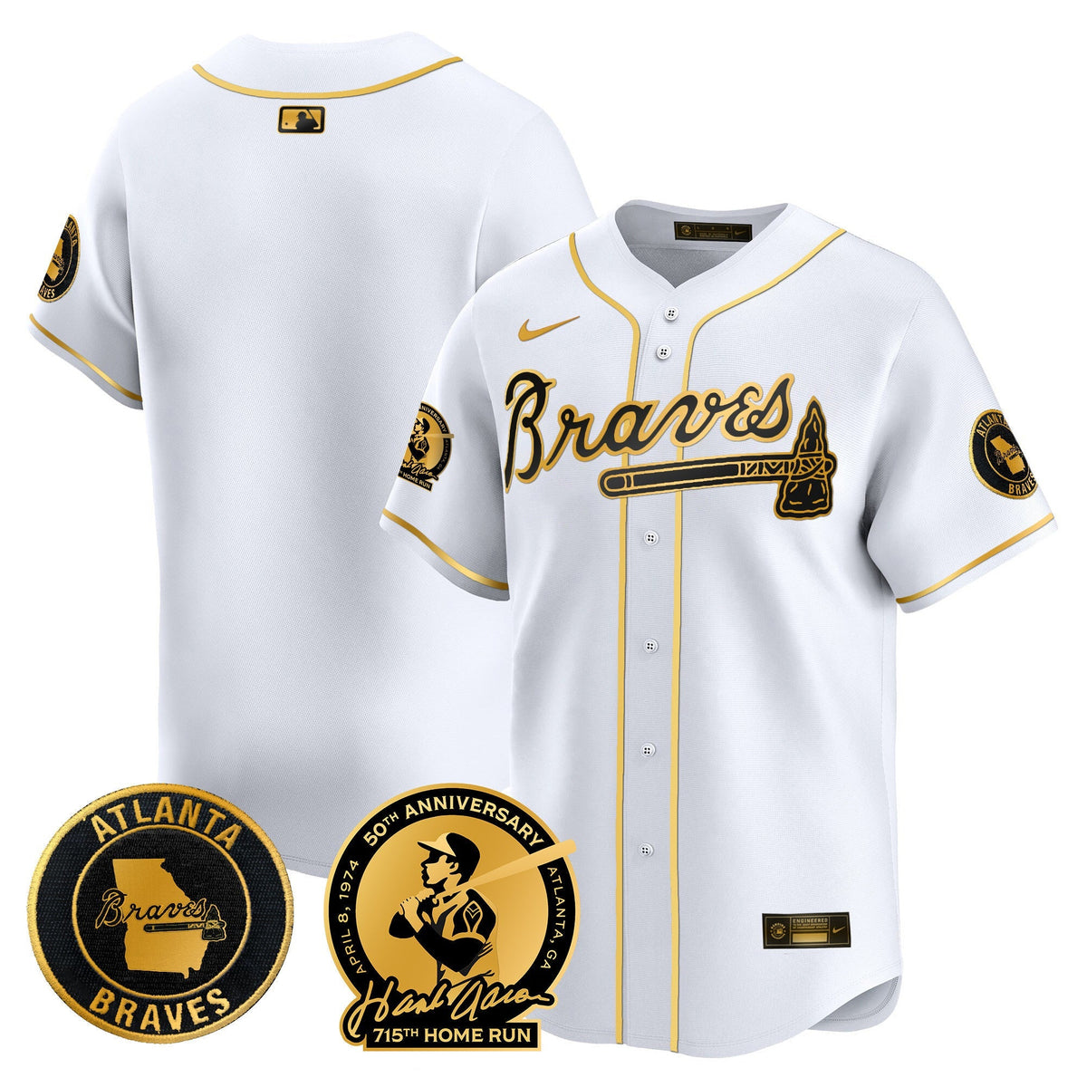 Men's Atlanta Braves Hank Aaron 715th Home Run Patch Vapor Premier Limited Jersey - All Stitched