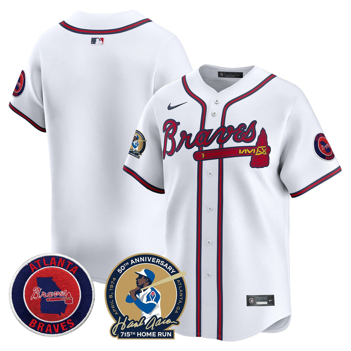 Men's Atlanta Braves Hank Aaron 715th Home Run Patch Vapor Premier Limited Jersey - All Stitched