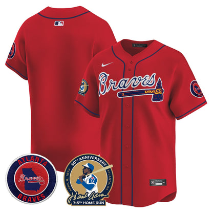 Men's Atlanta Braves Hank Aaron 715th Home Run Patch Vapor Premier Limited Jersey - All Stitched