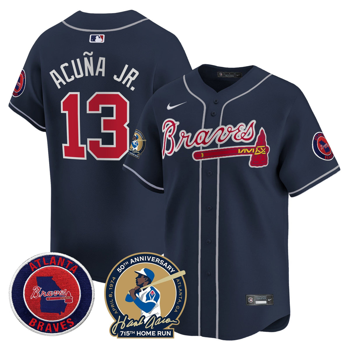 Men's Atlanta Braves Hank Aaron 715th Home Run Patch Vapor Premier Limited Jersey - All Stitched
