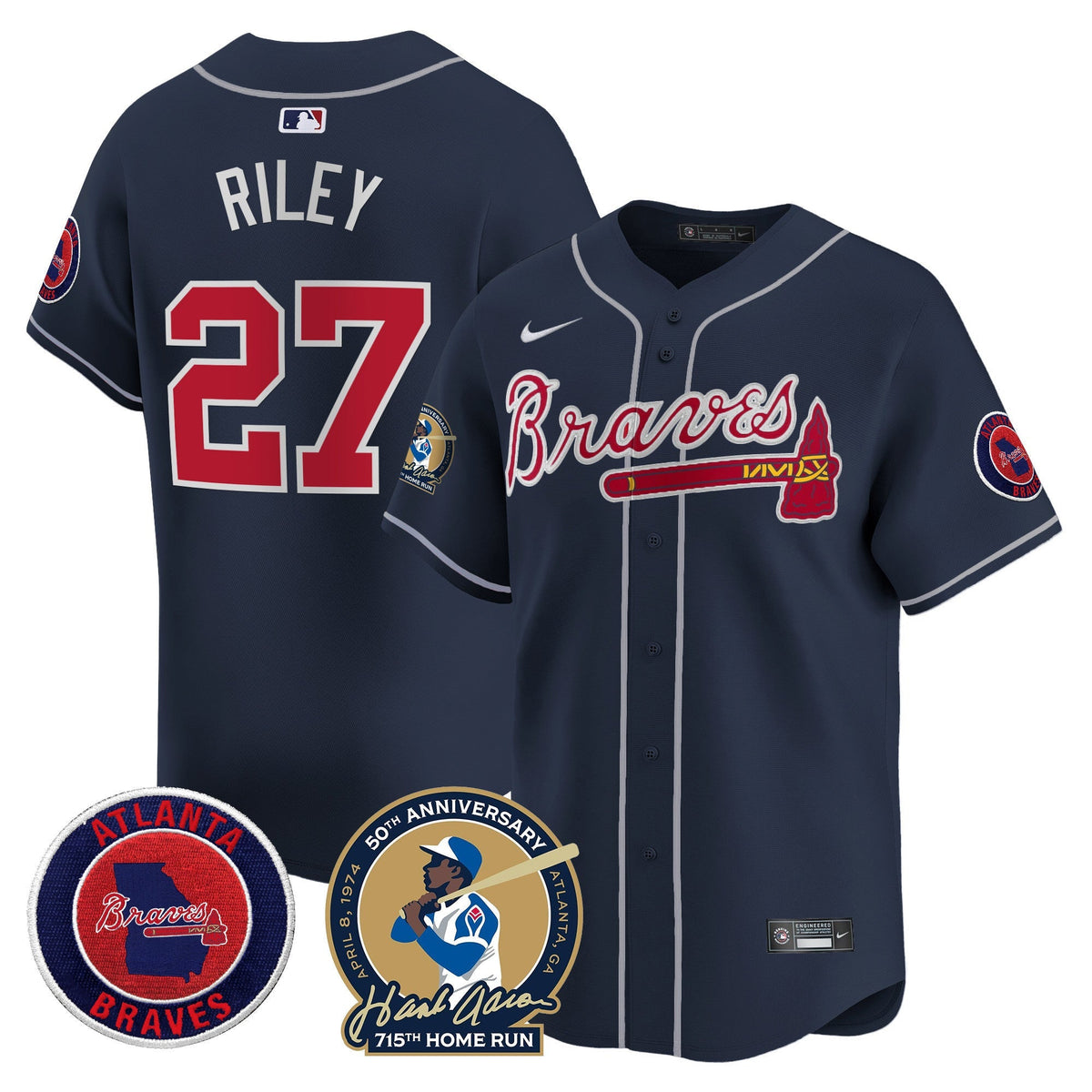 Men's Atlanta Braves Hank Aaron 715th Home Run Patch Vapor Premier Limited Jersey - All Stitched