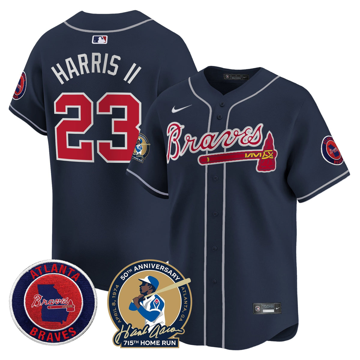 Men's Atlanta Braves Hank Aaron 715th Home Run Patch Vapor Premier Limited Jersey - All Stitched