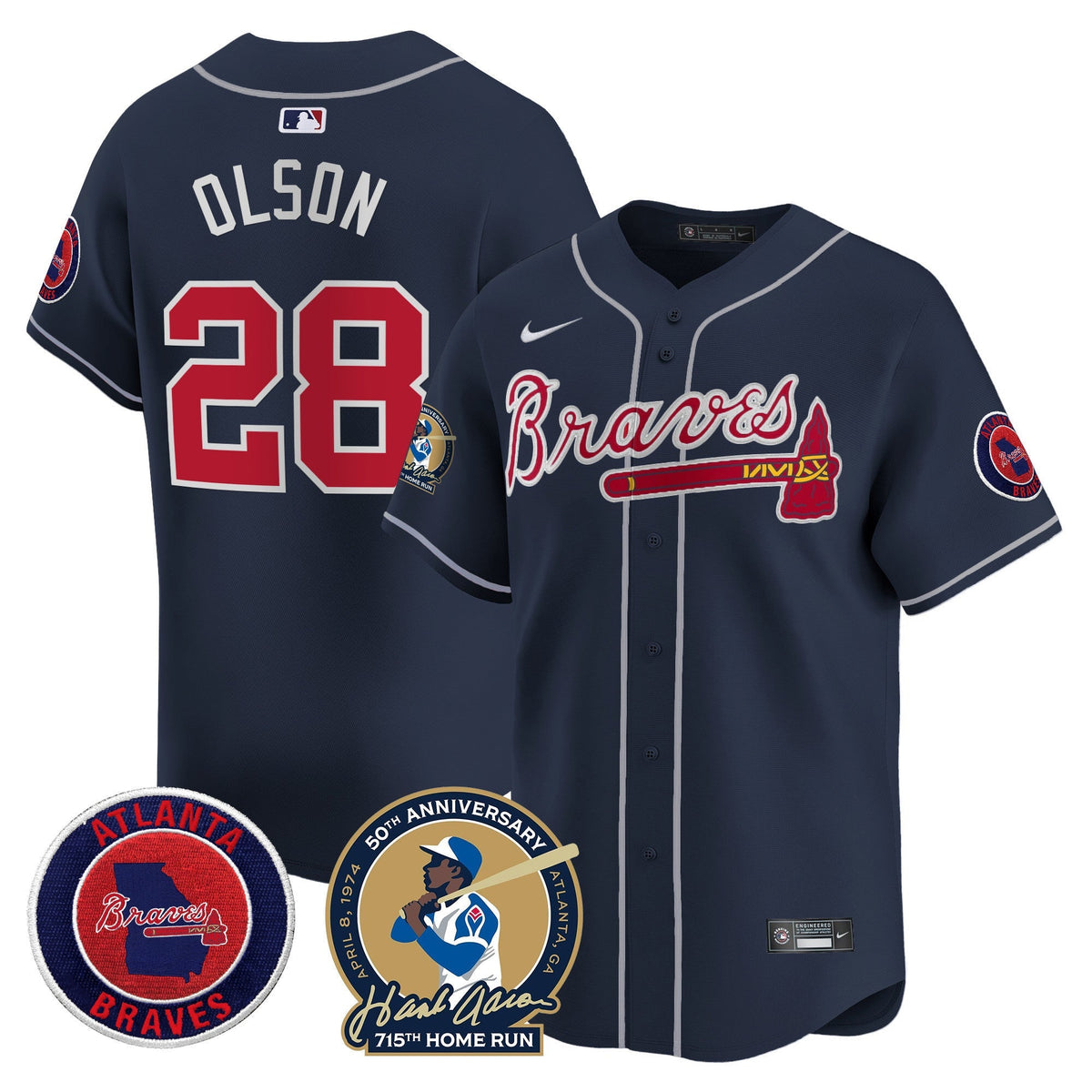 Men's Atlanta Braves Hank Aaron 715th Home Run Patch Vapor Premier Limited Jersey - All Stitched