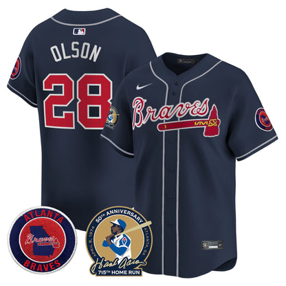 Men's Atlanta Braves Hank Aaron 715th Home Run Patch Vapor Premier Limited Jersey - All Stitched
