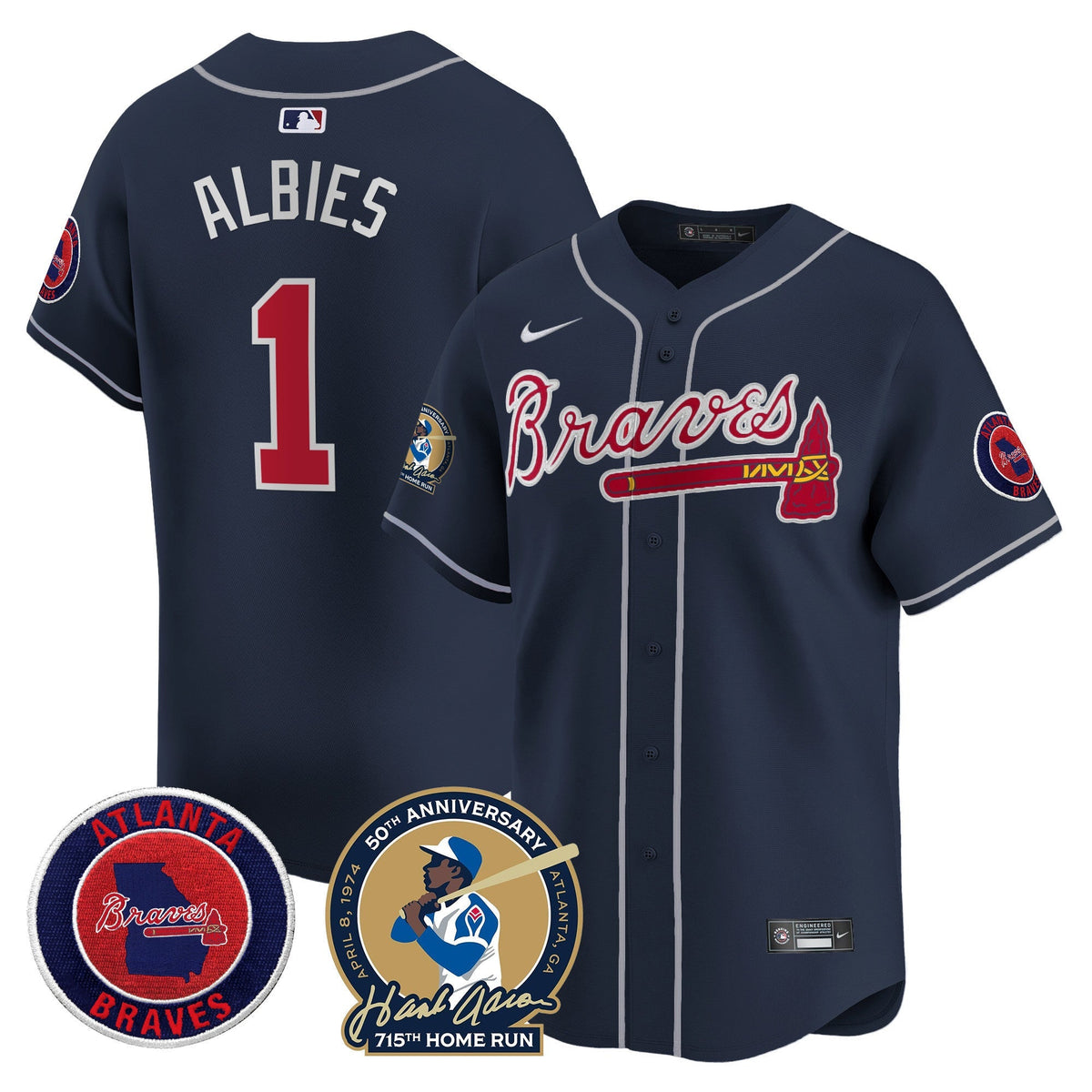 Men's Atlanta Braves Hank Aaron 715th Home Run Patch Vapor Premier Limited Jersey - All Stitched