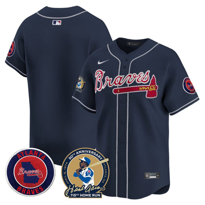 Men's Atlanta Braves Hank Aaron 715th Home Run Patch Vapor Premier Limited Jersey - All Stitched