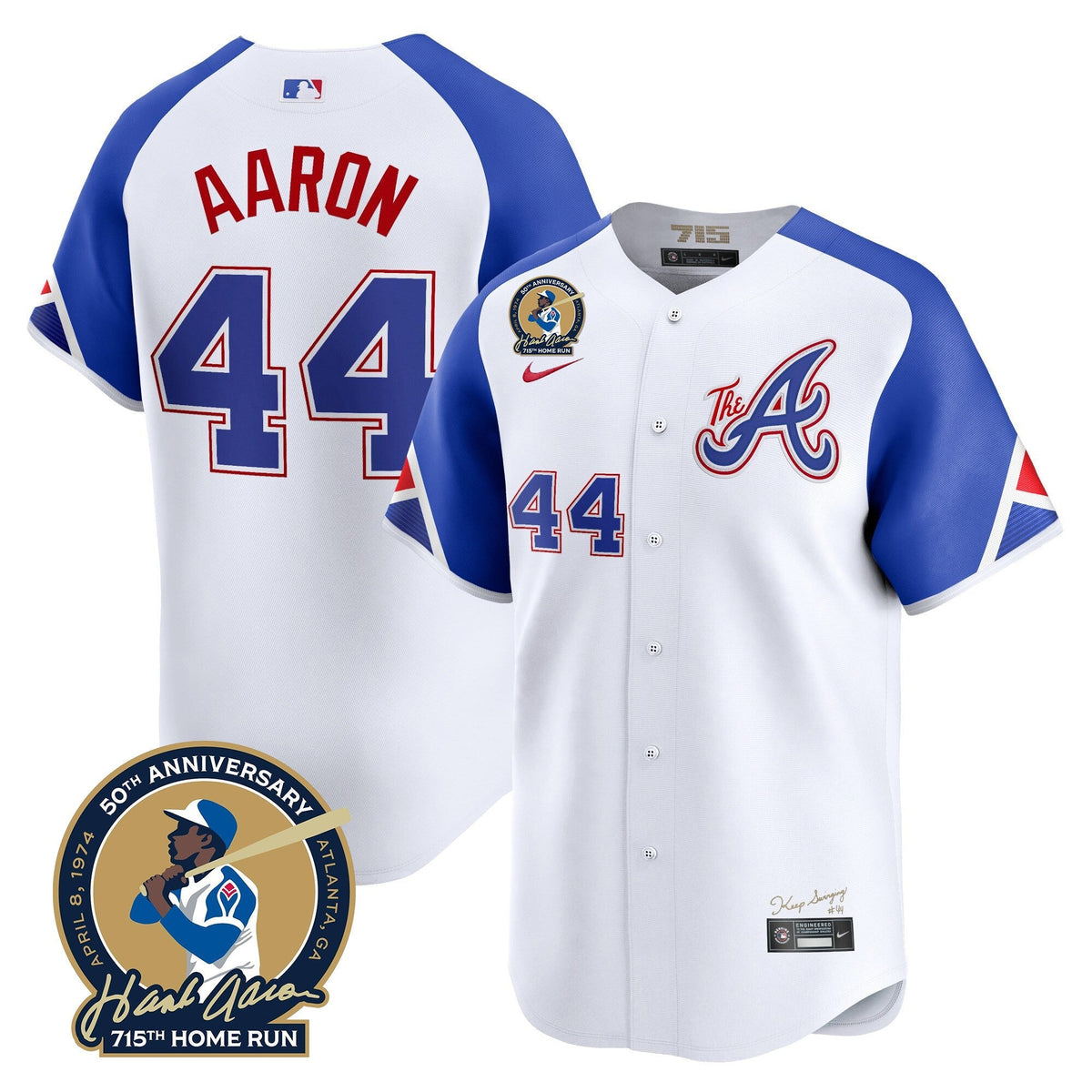Men's Atlanta Braves Hank Aaron 715th Home Run Patch Vapor Premier Limited Jersey - All Stitched