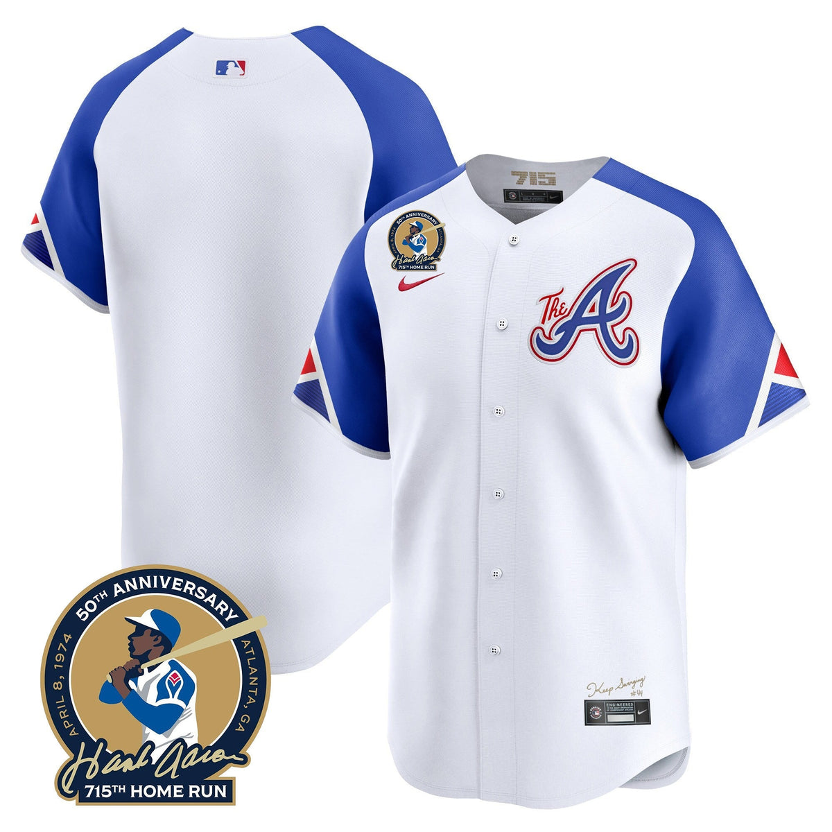 Men's Atlanta Braves Hank Aaron 715th Home Run Patch Vapor Premier Limited Jersey - All Stitched