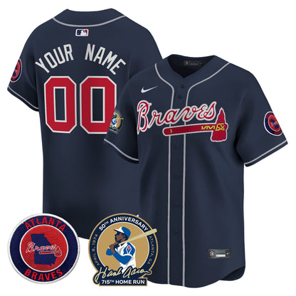 Atlanta Braves Hank Aaron 715th Home Run Patch Vapor Premier Limited Custom Jersey - All Stitched
