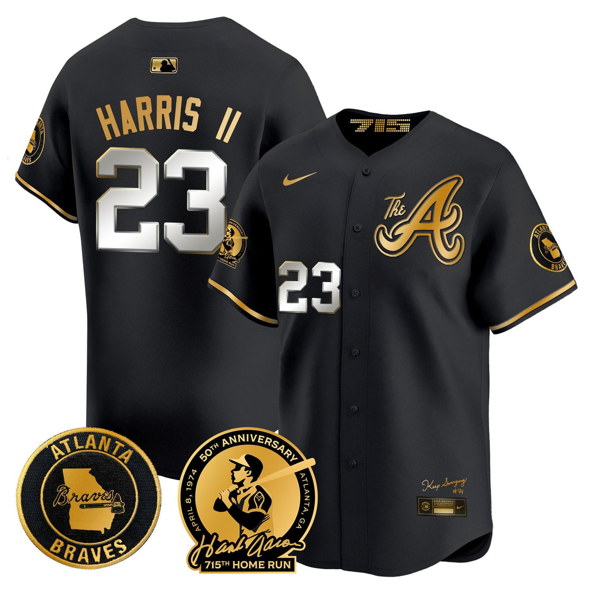 Atlanta Braves Hank Aaron 715th Home Run Patch Vapor Premier Limited Jersey V2 - All Stitched