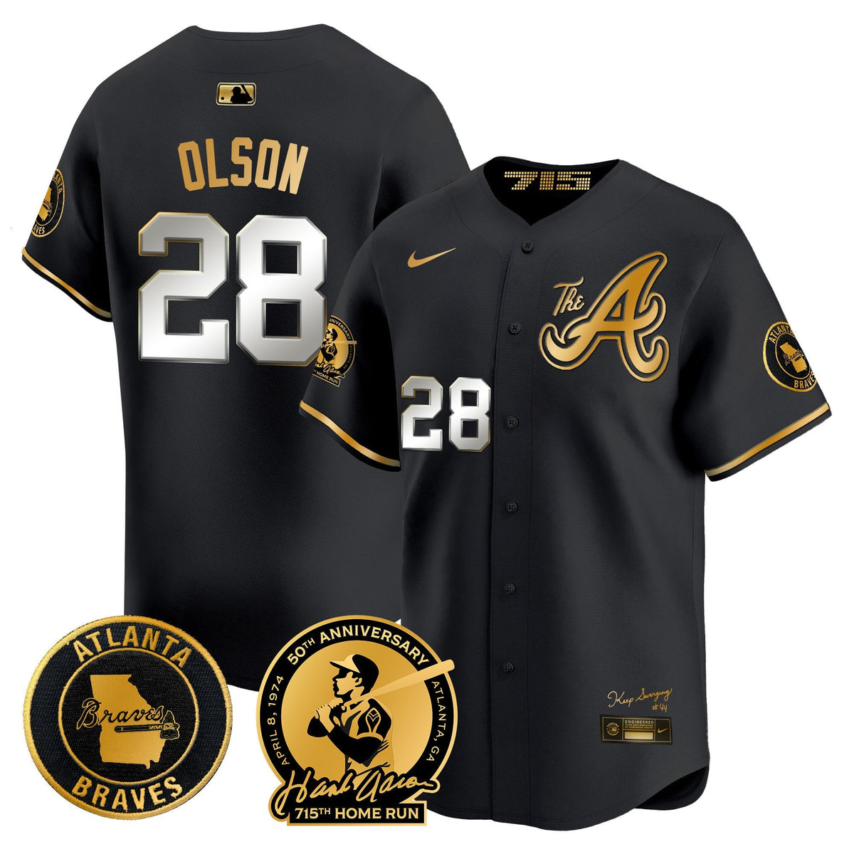 Atlanta Braves Hank Aaron 715th Home Run Patch Vapor Premier Limited Jersey V2 - All Stitched