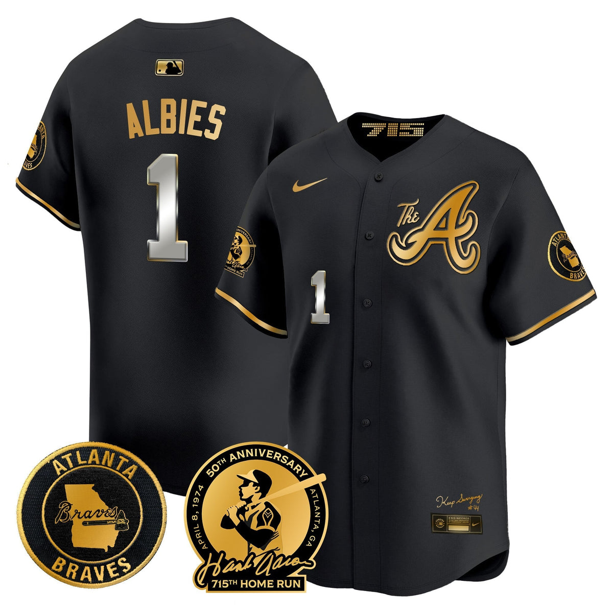 Atlanta Braves Hank Aaron 715th Home Run Patch Vapor Premier Limited Jersey V2 - All Stitched