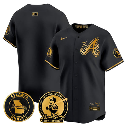 Atlanta Braves Hank Aaron 715th Home Run Patch Vapor Premier Limited Jersey V2 - All Stitched
