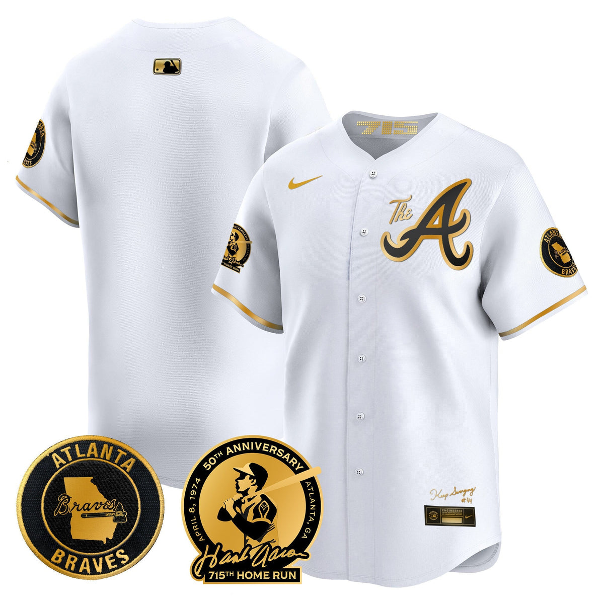 Atlanta Braves Hank Aaron 715th Home Run Patch Vapor Premier Limited Jersey V2 - All Stitched