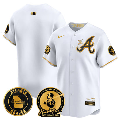 Atlanta Braves Hank Aaron 715th Home Run Patch Vapor Premier Limited Jersey V2 - All Stitched