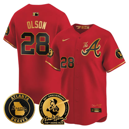 Atlanta Braves Hank Aaron 715th Home Run Patch Vapor Premier Limited Jersey V2 - All Stitched