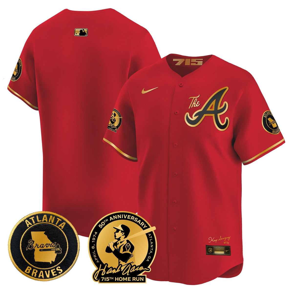 Atlanta Braves Hank Aaron 715th Home Run Patch Vapor Premier Limited Jersey V2 - All Stitched