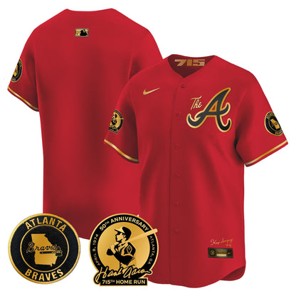 Atlanta Braves Hank Aaron 715th Home Run Patch Vapor Premier Limited Jersey V2 - All Stitched