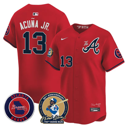Atlanta Braves Hank Aaron 715th Home Run Patch Vapor Premier Limited Jersey V2 - All Stitched