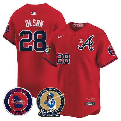 Atlanta Braves Hank Aaron 715th Home Run Patch Vapor Premier Limited Jersey V2 - All Stitched