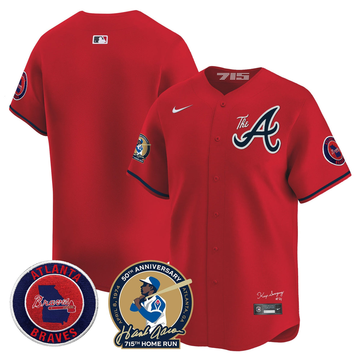 Atlanta Braves Hank Aaron 715th Home Run Patch Vapor Premier Limited Jersey V2 - All Stitched