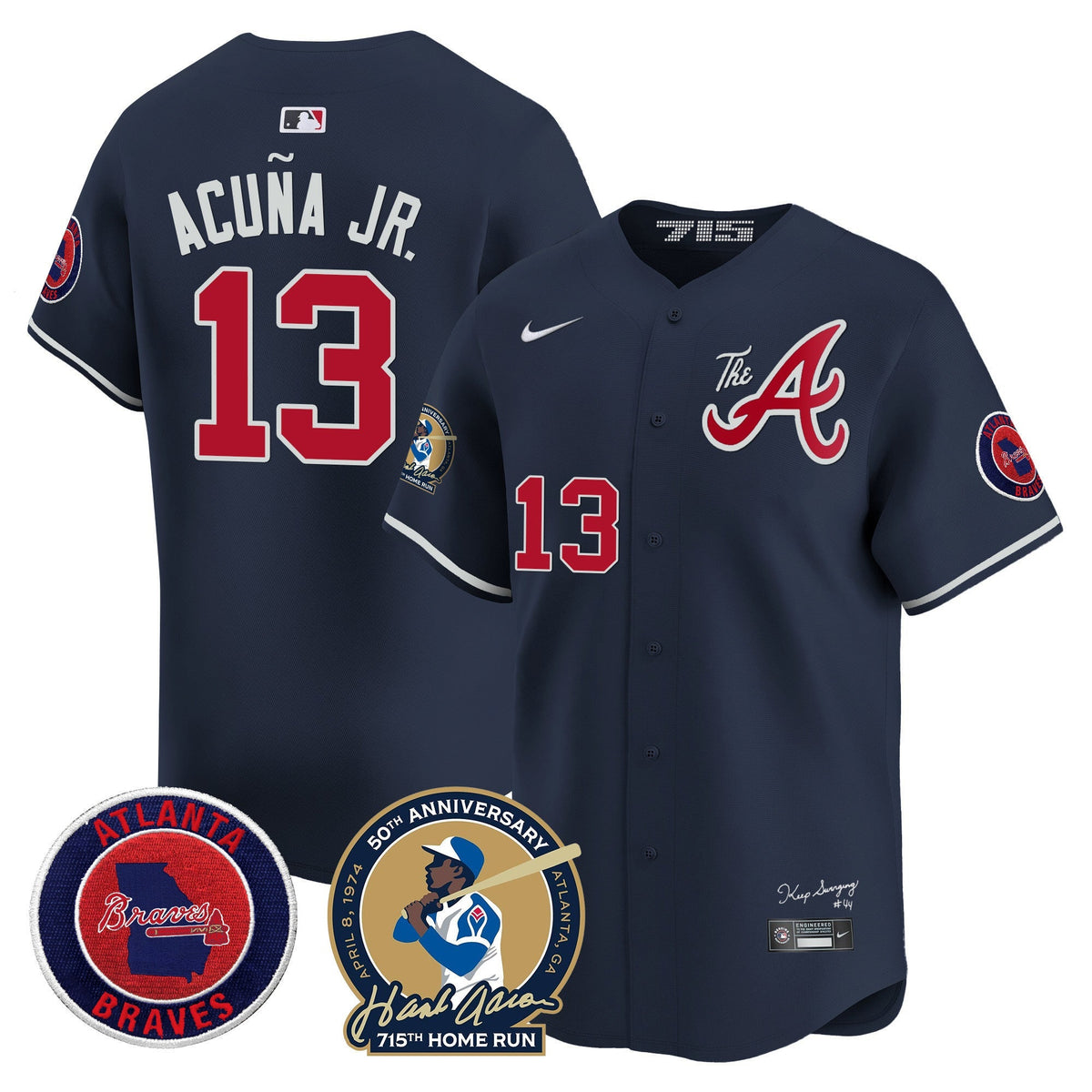 Atlanta Braves Hank Aaron 715th Home Run Patch Vapor Premier Limited Jersey V2 - All Stitched