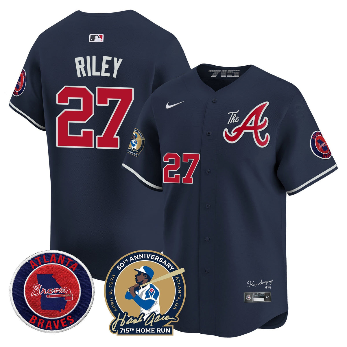 Atlanta Braves Hank Aaron 715th Home Run Patch Vapor Premier Limited Jersey V2 - All Stitched