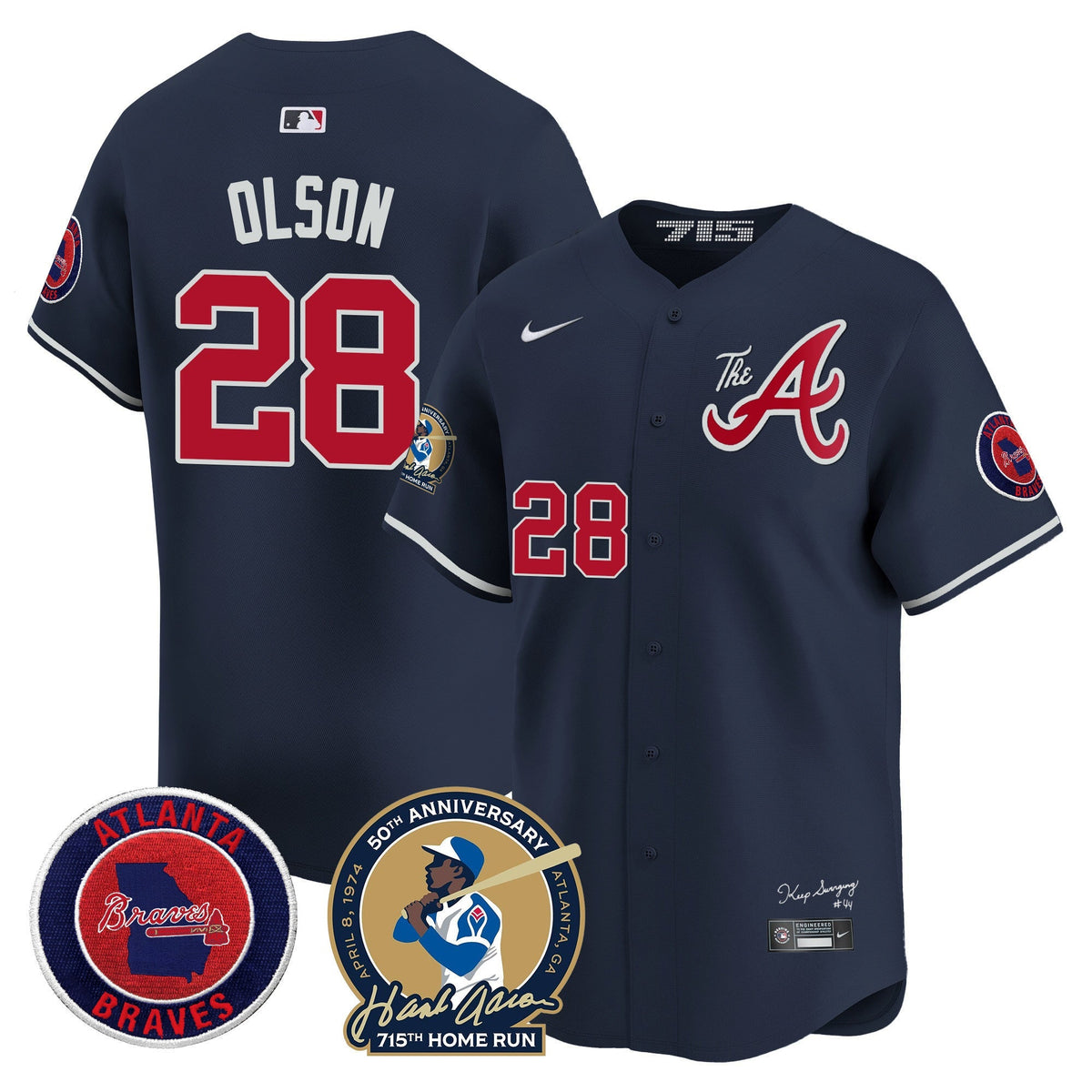 Atlanta Braves Hank Aaron 715th Home Run Patch Vapor Premier Limited Jersey V2 - All Stitched