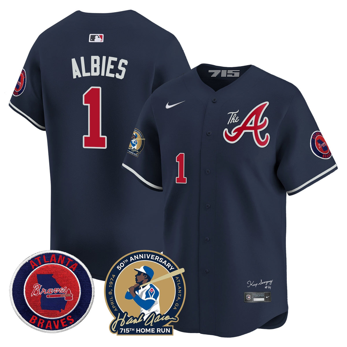 Atlanta Braves Hank Aaron 715th Home Run Patch Vapor Premier Limited Jersey V2 - All Stitched