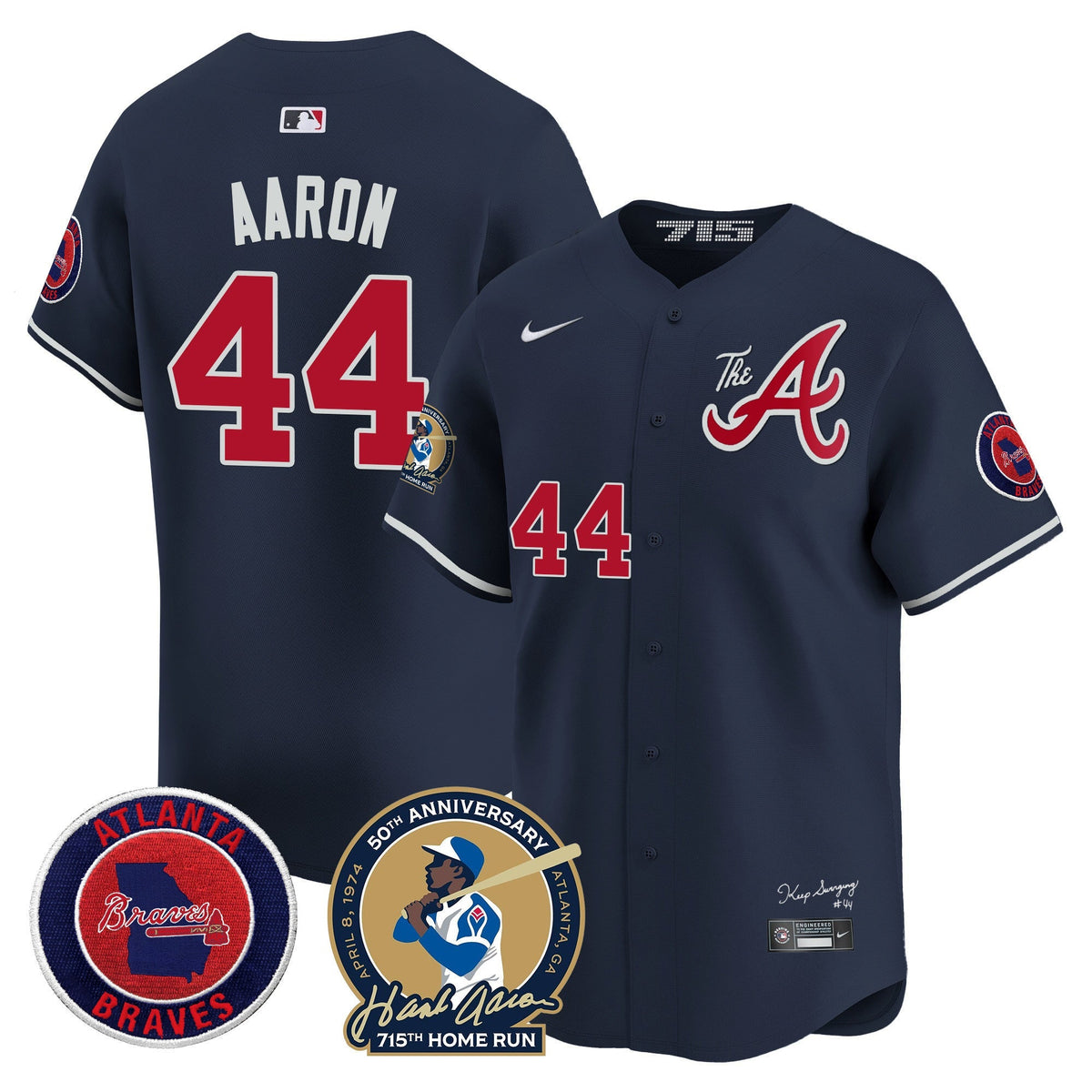 Atlanta Braves Hank Aaron 715th Home Run Patch Vapor Premier Limited Jersey V2 - All Stitched