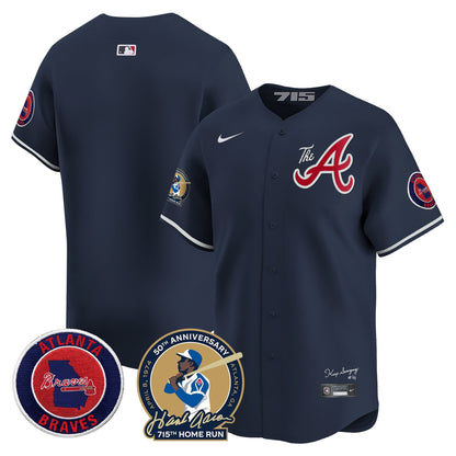 Atlanta Braves Hank Aaron 715th Home Run Patch Vapor Premier Limited Jersey V2 - All Stitched