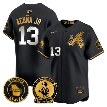Atlanta Braves Hank Aaron 715th Home Run Patch Vapor Premier Limited Jersey V2 - All Stitched