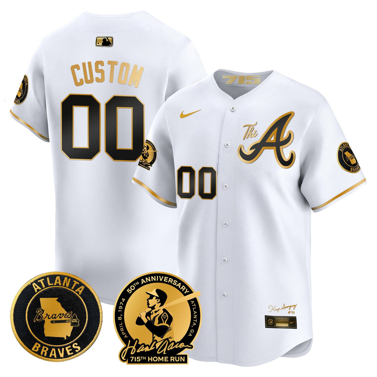 Atlanta Braves Hank Aaron 715th Home Run Patch Vapor Premier Limited Custom Jersey V2 - All Stitched