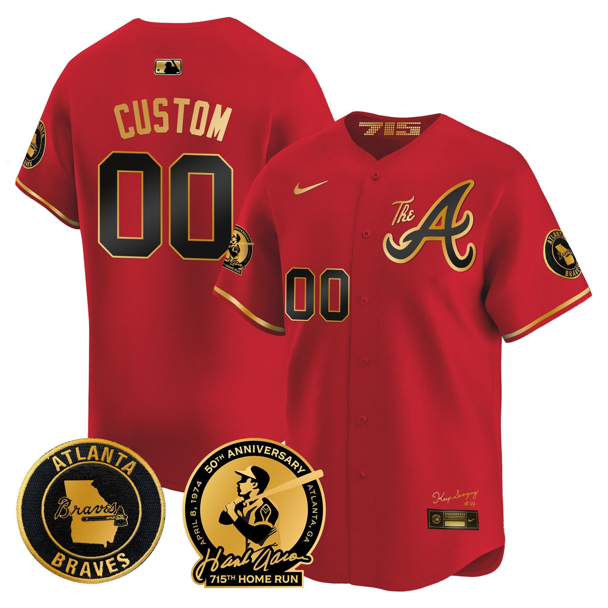 Atlanta Braves Hank Aaron 715th Home Run Patch Vapor Premier Limited Custom Jersey V2 - All Stitched