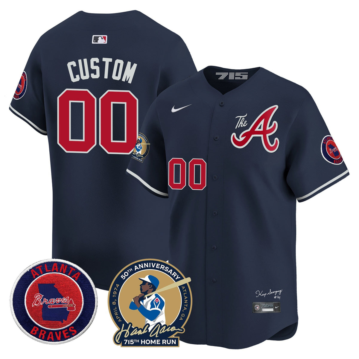 Atlanta Braves Hank Aaron 715th Home Run Patch Vapor Premier Limited Custom Jersey V2 - All Stitched