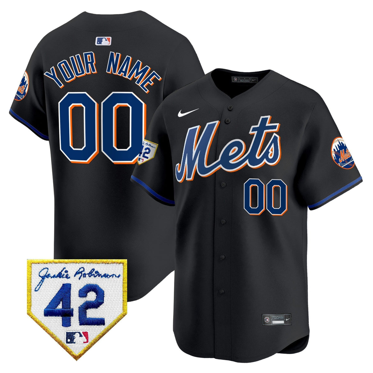 New York Mets 2024 Jackie Robinson Patch Vapor Premier Limited Custom Jersey - All Stitched