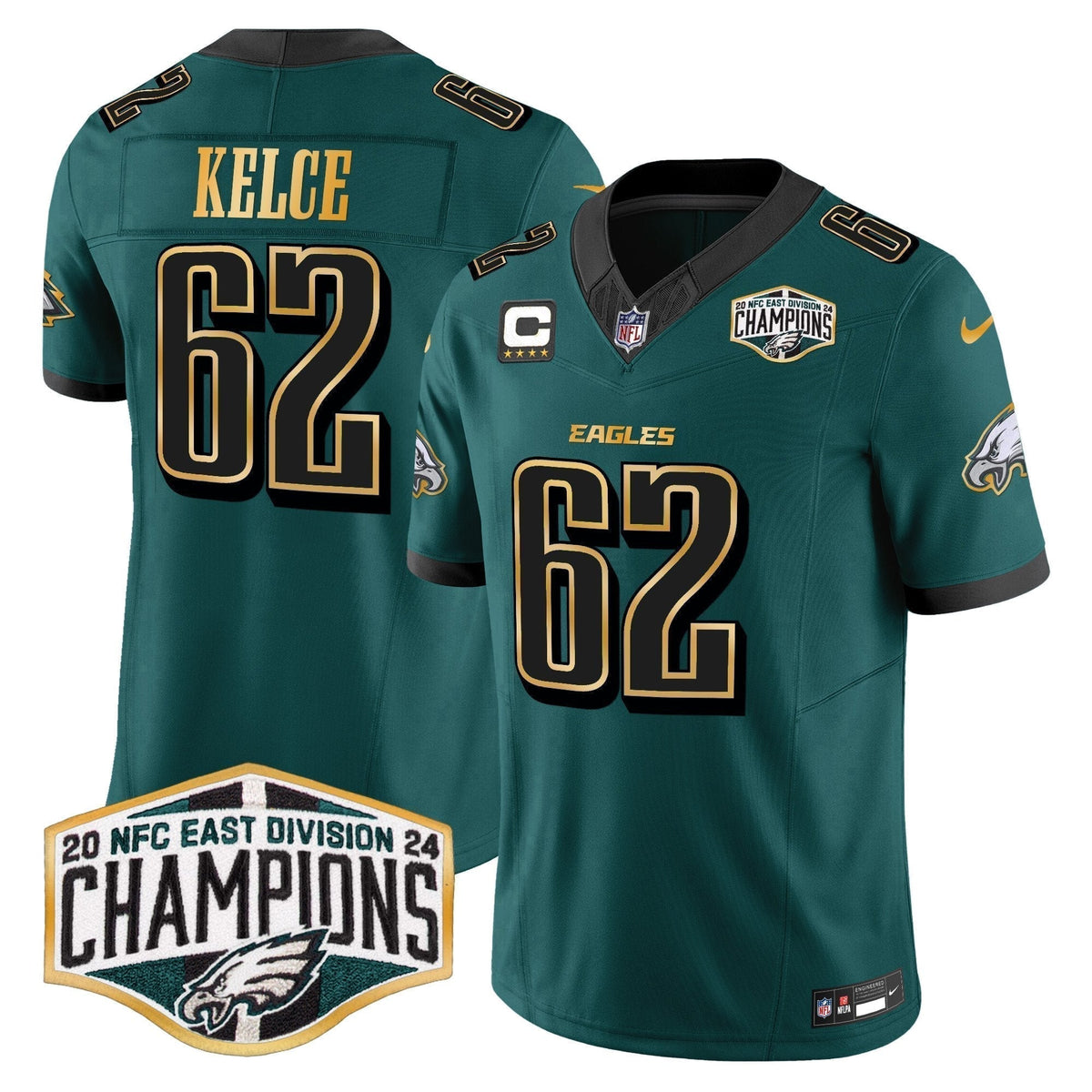 Eagles 2024 NFC East Division Champions Gold Trim Vapor Limited Jersey - Stitched