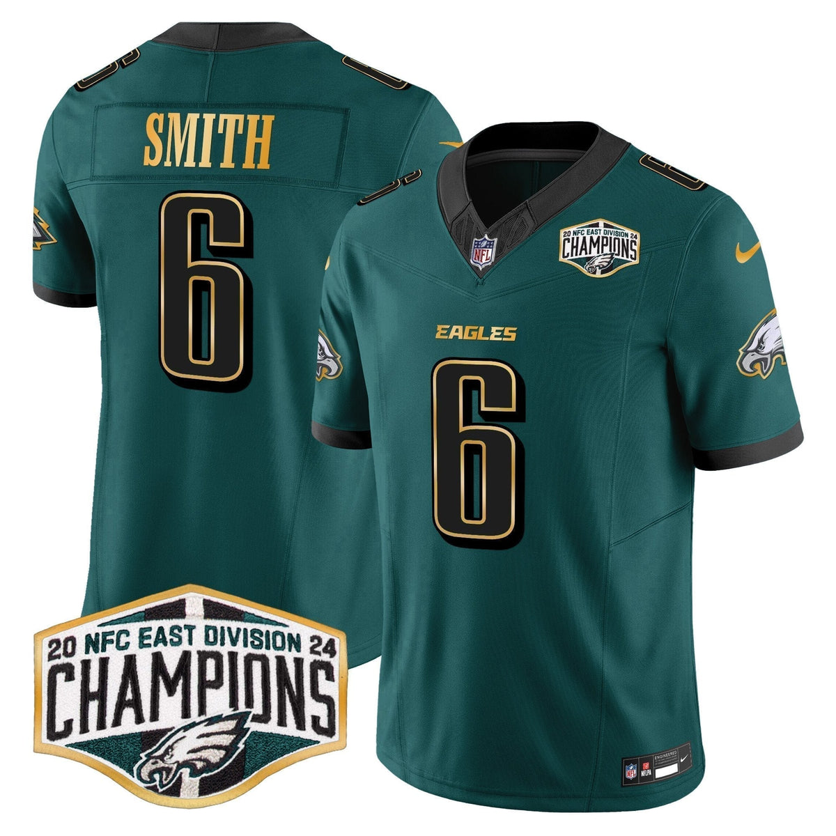 Eagles 2024 NFC East Division Champions Gold Trim Vapor Limited Jersey - Stitched