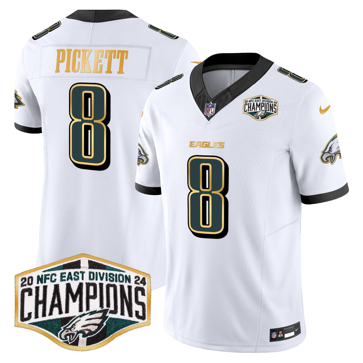 Eagles 2024 NFC East Division Champions Gold Trim Vapor Limited Jersey - Stitched